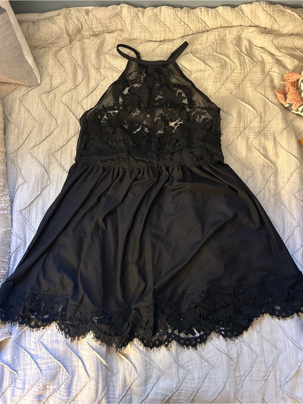 Torrid Black Lace Halter Chemise Nightdress